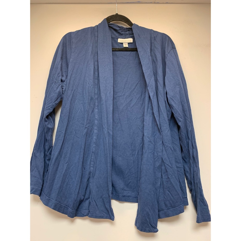 Coldwater Creek Cardigan Womens Large Blue Excellent Cotton Modal Open Front L